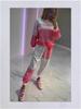 European & American Women's Sprinkle Stripe Top and Drawstring Pants Two-Piece Set, 2025 Collection.