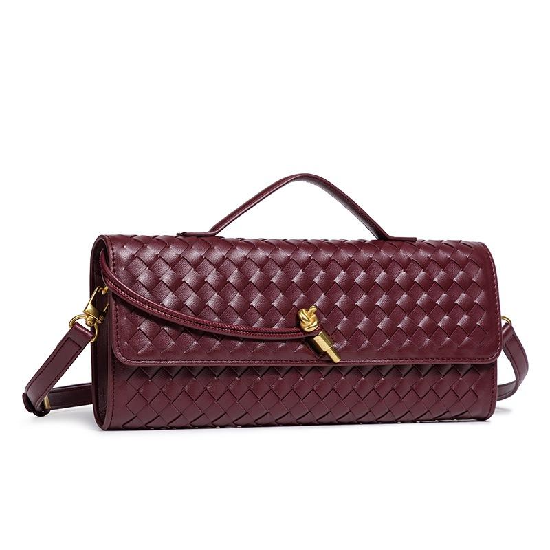 [] Niche Woven One-shoulder Baguette Bag, Horizontal Clutch Bag, Women's Oblique Span Bag