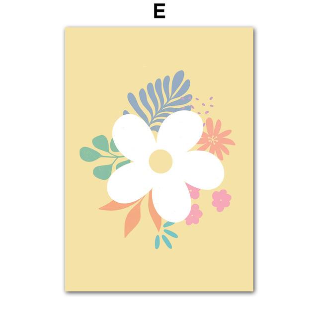 Minimalist Flower Color Block Coral Daisies Nordic Canvas Painting Wall Art Posters Prints Abstract Pictures Living Room Decor