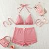 Bikini Boxer de Espalda Descubierta Deseo Puro Traje de Baño con Lazo Dividido Estampado Pequeño Fresco