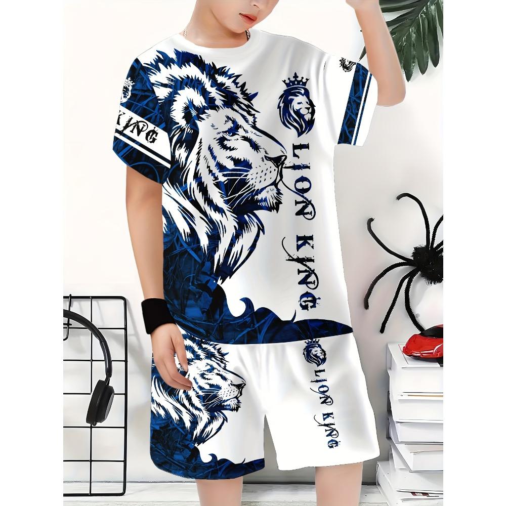 Boys Fashion Shorts Set Classic Forest King Lion Cool Print 150