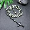 Collier pendentif croix en pierre naturelle, Croix en pierre d'œil de tigre et fer à bille chapelet collier pour homme