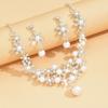 Elegant Pearl Necklace Ears Sparkling Earrings Set Flower Necklace  Bridal Wedding