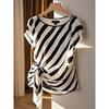 New Summer Style Trendy High-end Chic Small Shirt for Women Temperament Fashion Mature French Niche Black and White Striped Top