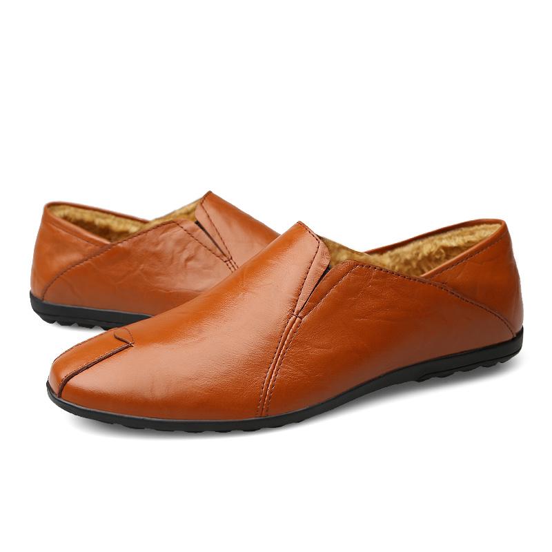 Fashion Lightweight Loafers Warm with Fur Mens Moccasin Shoes Winter Men Flats Breathable Casual Slip-on Comfortable Plus Size Footwear