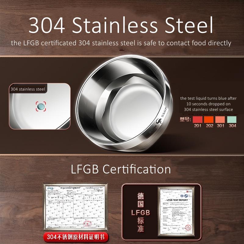 Certificated 304 Stainless Steel Kitchen Stackable Bowl Fall Resistant Baby Food Container Heat Insulating Kid's Tableware