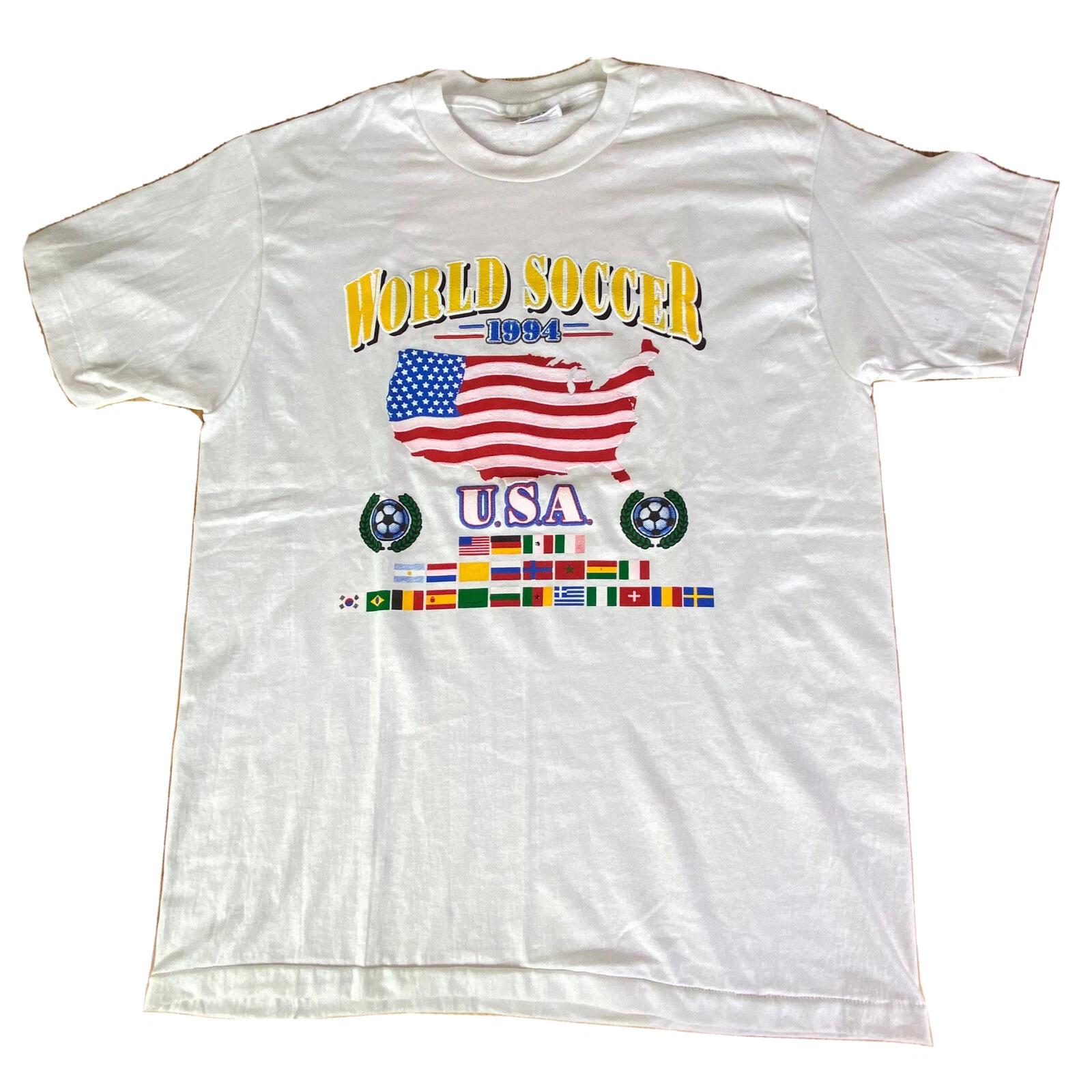 World Cup Soccer Football USA 1994 World Flags Mens Large Puff T Shirt Lot Tee L