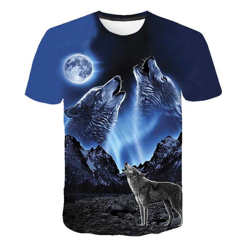 Summer Round Neck Animal Wolf Pattern 3D Print Top Fashionable Casual Short Sleeved Men's T-shirts