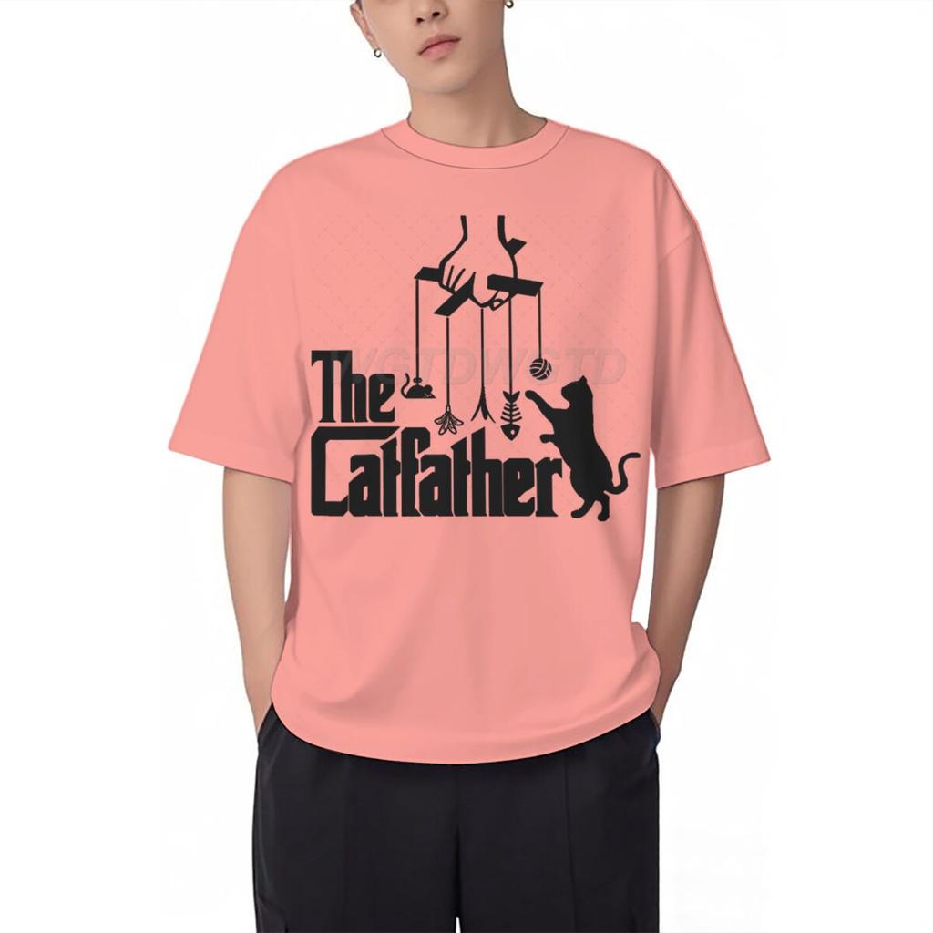 Vintage The Catfather Print T Shirt Men Fun Animal Cat Streetwear Short Sleeve Crewneck 100 Cotton Tshirts Fashion Kitten Tees