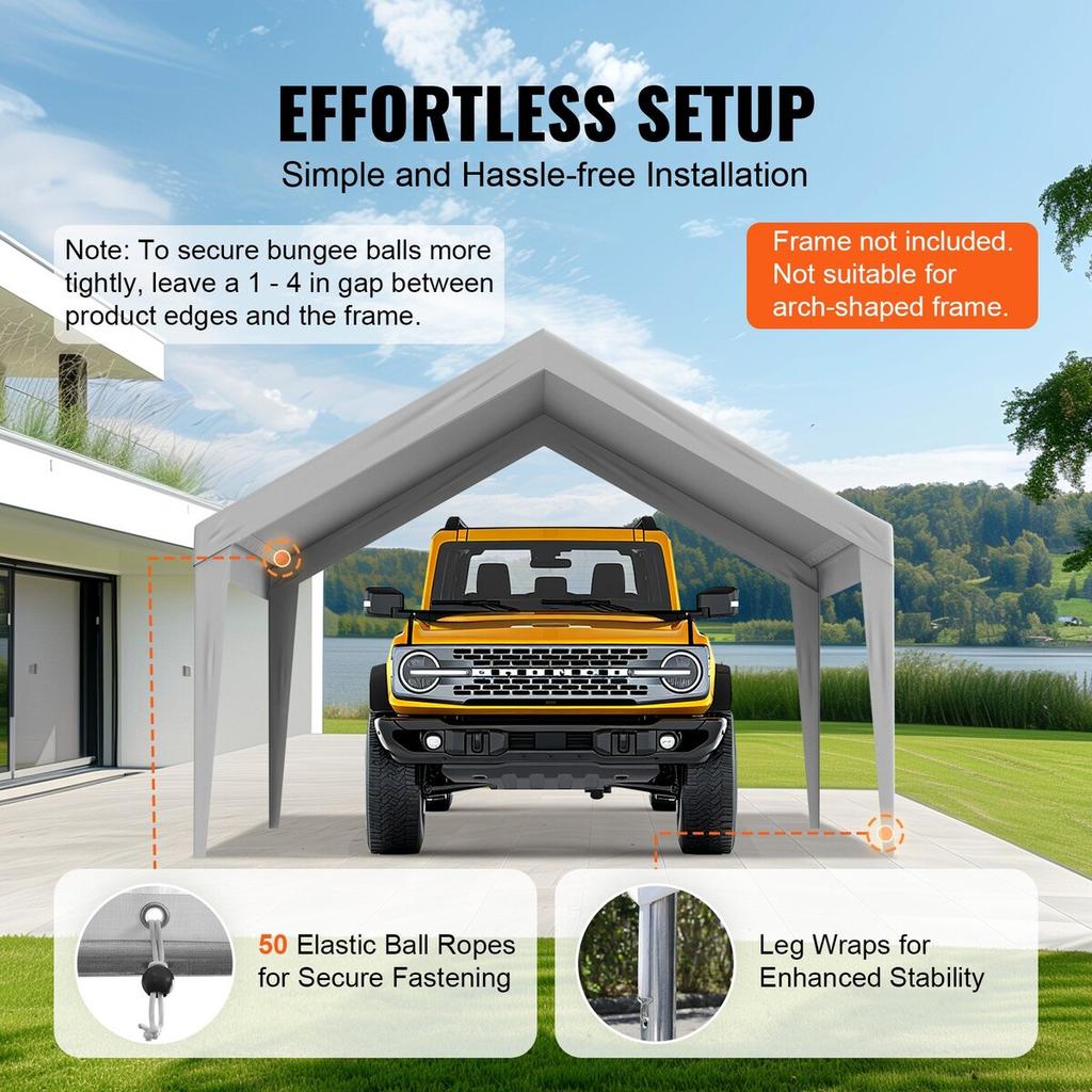 Carport Replacement Canopy Cover 13 x 20 ft, Garage Top Tent Shelter Tarp Heavy-Duty Waterproof & UV Protected, Easy Installation with Ball