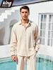 Spring Summer Men's Cotton Linen Shirt Long Sleeve Solid Color Casual Vacation Beach Lightweight Cozy Shirt