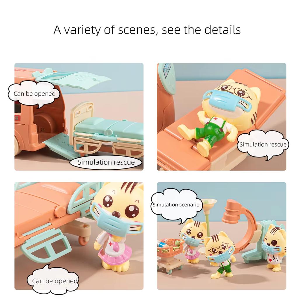 Cat Dolls Doctor Pet Pretend Play Toys, Figures Playset Toy, Hospital Ambulance Toy Educational Toys Pet Care Playset Hospital