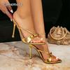 Golden Women's High Heel Sandals Slip on Stilettos Pointed Toe Bowknot Thin High Heels Wedding Party Dress Shoes Tacones Mujer