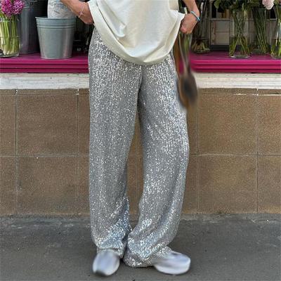 Sequined Women Trousers Straight Shimmer Sequins Mopping Pants