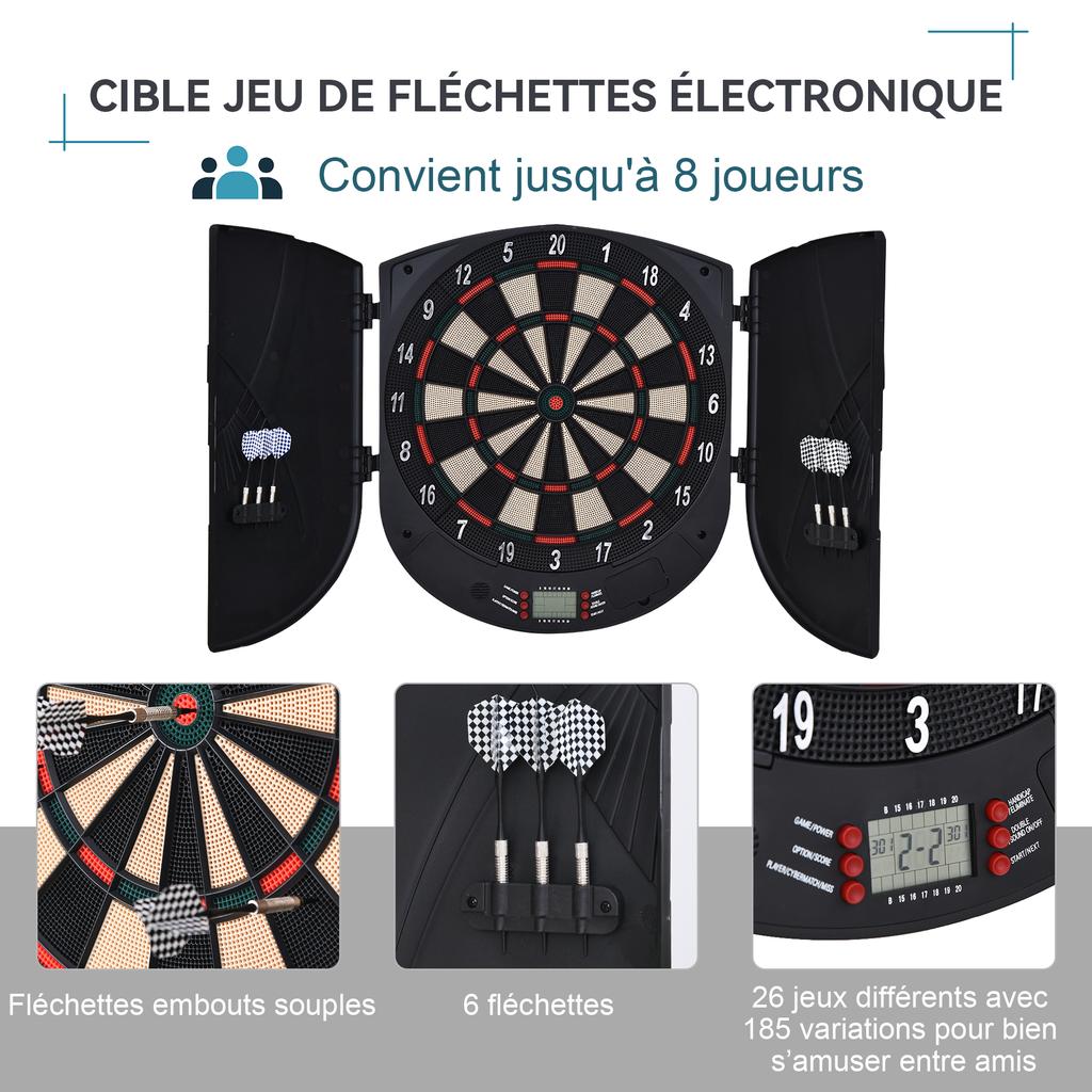 Electronic Dartboard with Cover, 26 Games, up to 8 Players, LCD Display, Speaker, Black