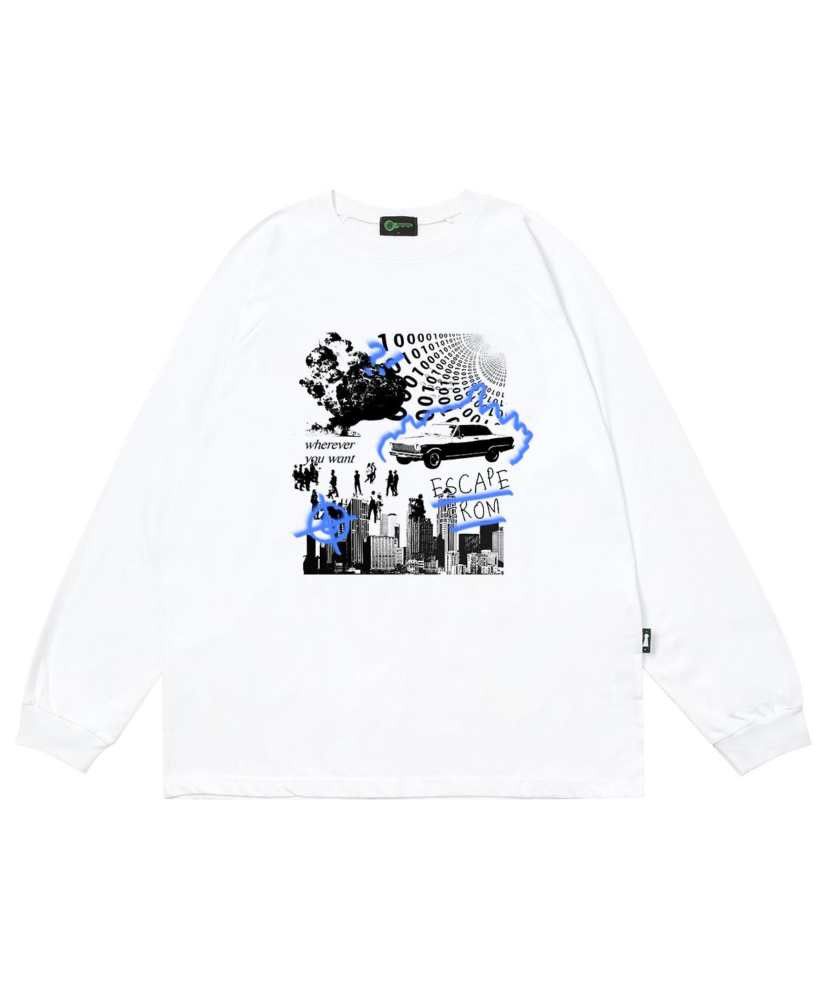 Escape From Blue Burning City Print Long Sleeve White L