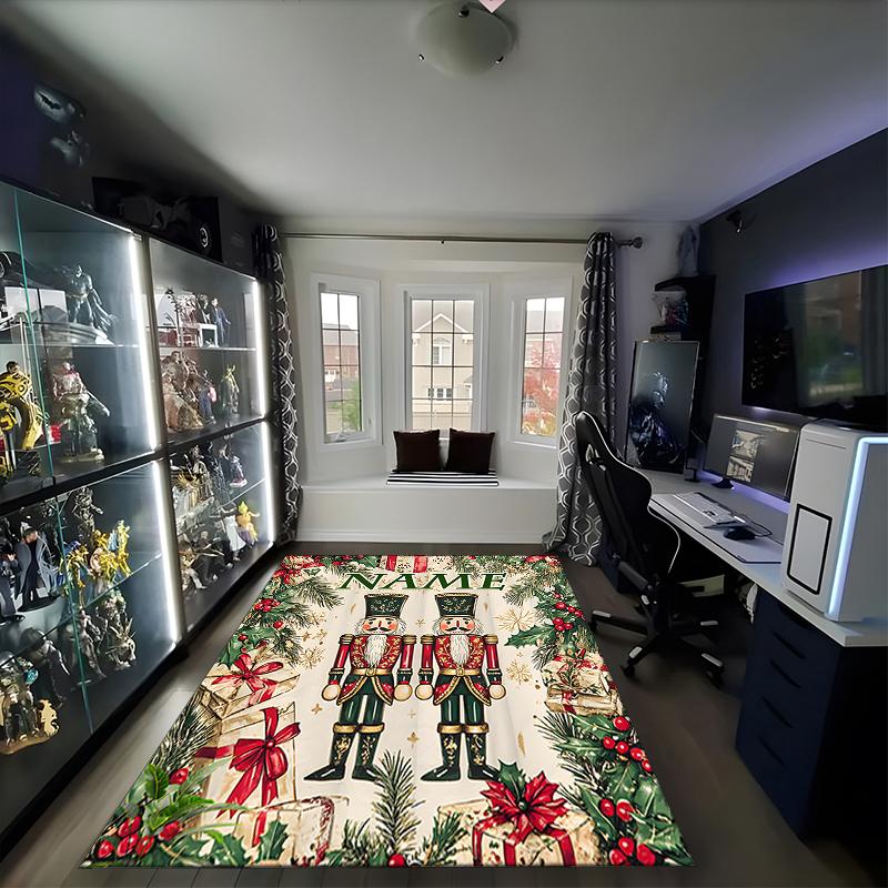 1PC Custom Name Christmas Nutcracker Guards Theme Floor Mat Ideal for Living Room, Game Rooms, Office, Bedroom,Floor Mat Playful Design