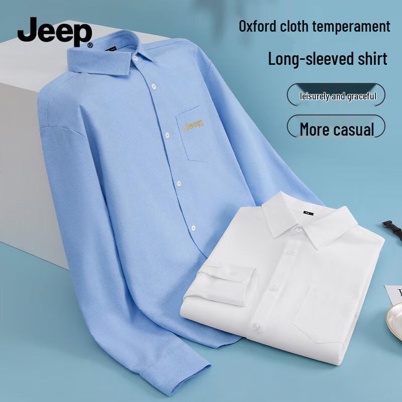 JEEP Men s Fall Wrinkle-Free Oxford Business Casual Long-Sleeve Shirt 2XL