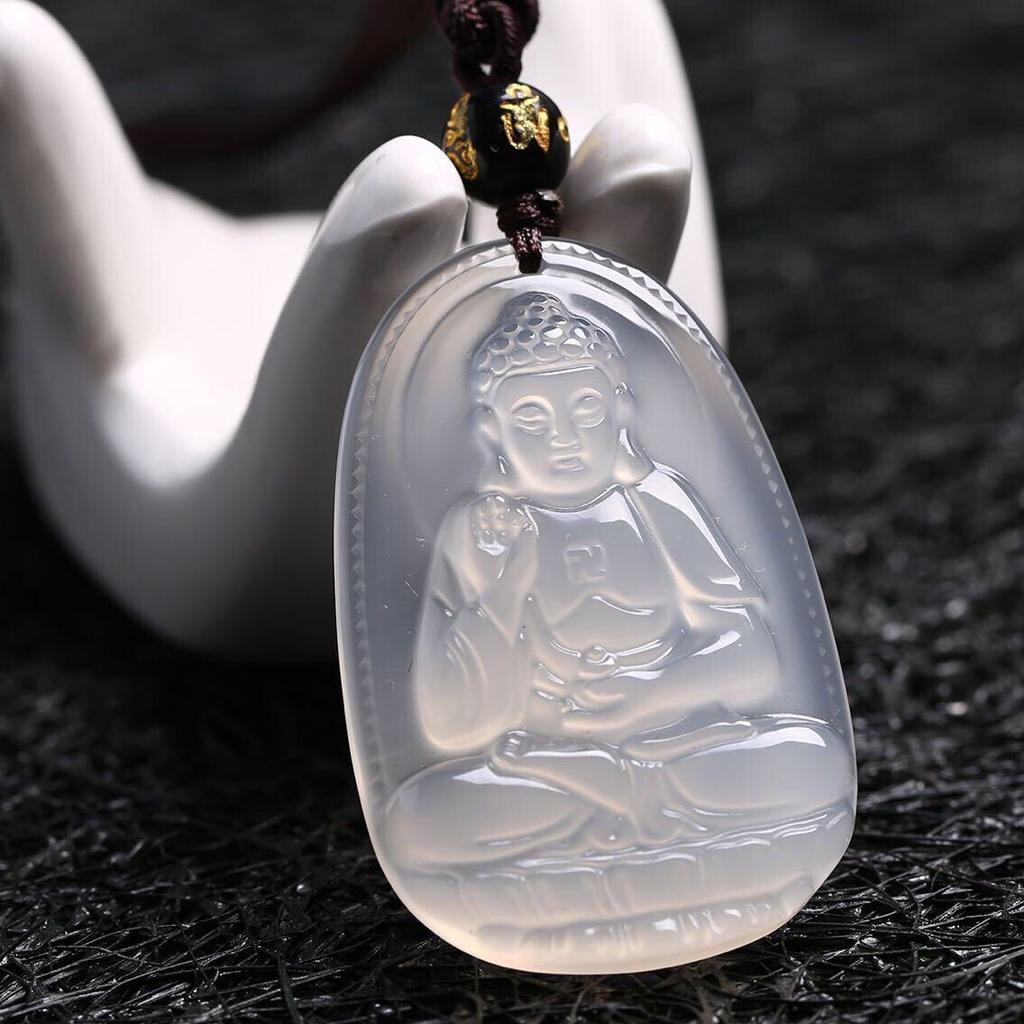 White agate eight guardian natural crystal Guanyin pendant, twelve zodiac white chalcedony Buddha pendant 202