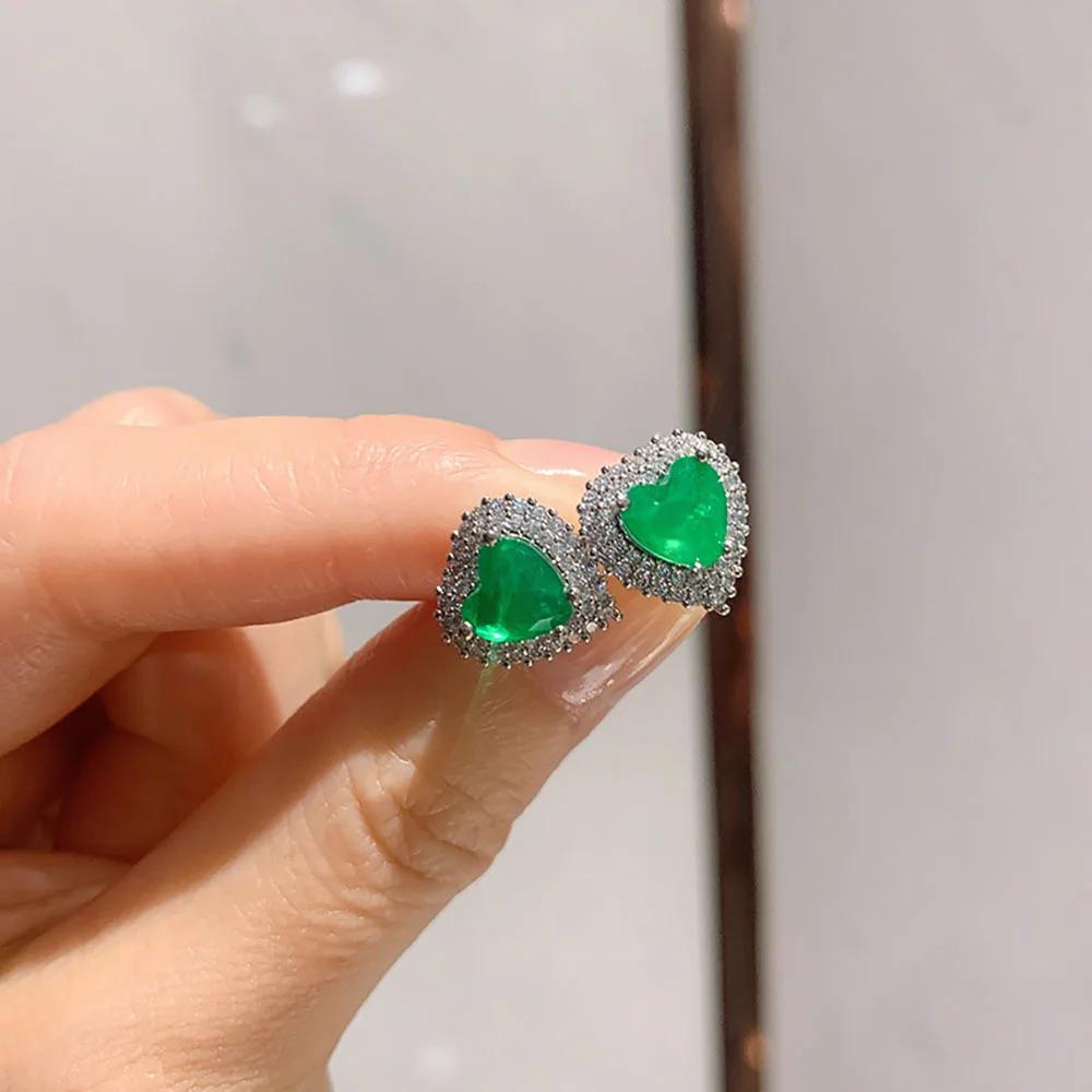 Новые серьги-сердечки Paraiba с цирконами для женщин, клеймо 925, мерцающие изумрудные серьги для невест, свадебная вечеринка, ювелирный подарок зелёный