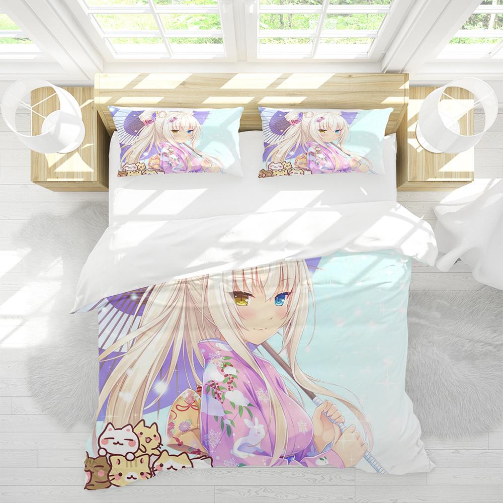 Cute Anime Cat Maid Pattern NEKOPARA 3pcs Bedding Set Game Printing Duvet Cover and Pillowcase Bedroom Decorate for Otaku Teens