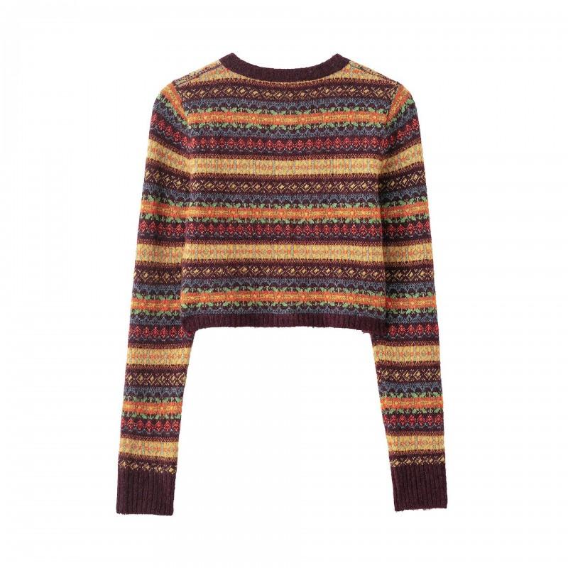 Vintage Style Casual Knit Cardigan Long Sleeve Round Neck Streetwear Top