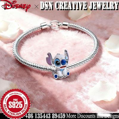 925 Silver Shiny Enamel Disney Stitch Charm Beads - Customizable Christmas Gift for Women