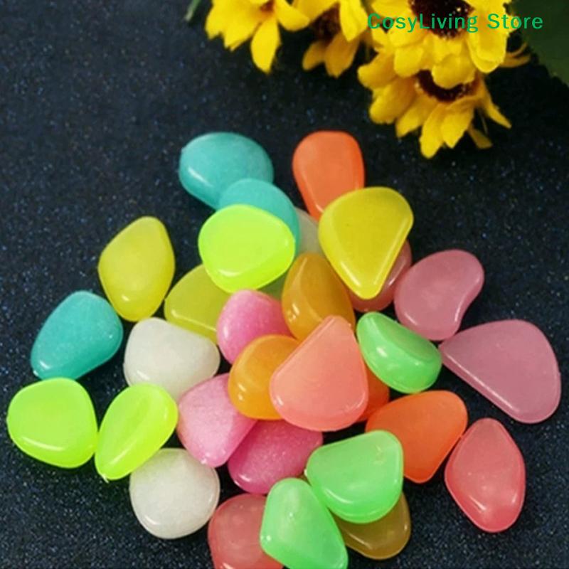 100Pcs/Bag Outdoor Luminous Stones Garden Pebbles Fish Tank Decoration Glow In Dark Mixed Color Pebble Rocks Aquarium Decor