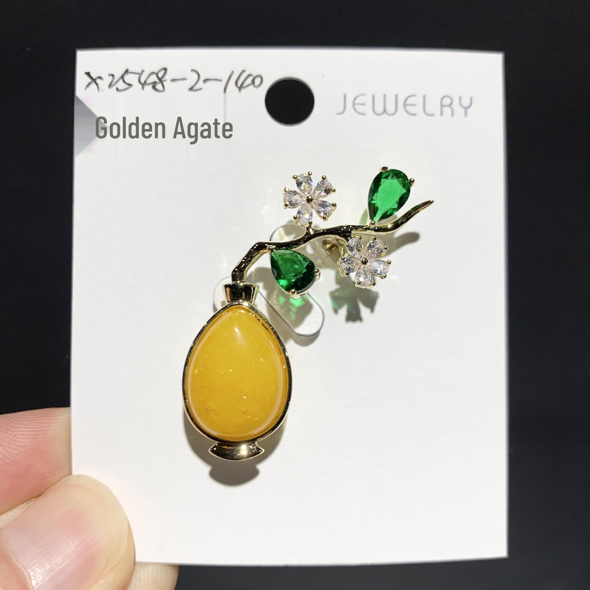 Elegant Yellow Agate Vase Brooch - Floral Jacket Accessory & Gift Pin