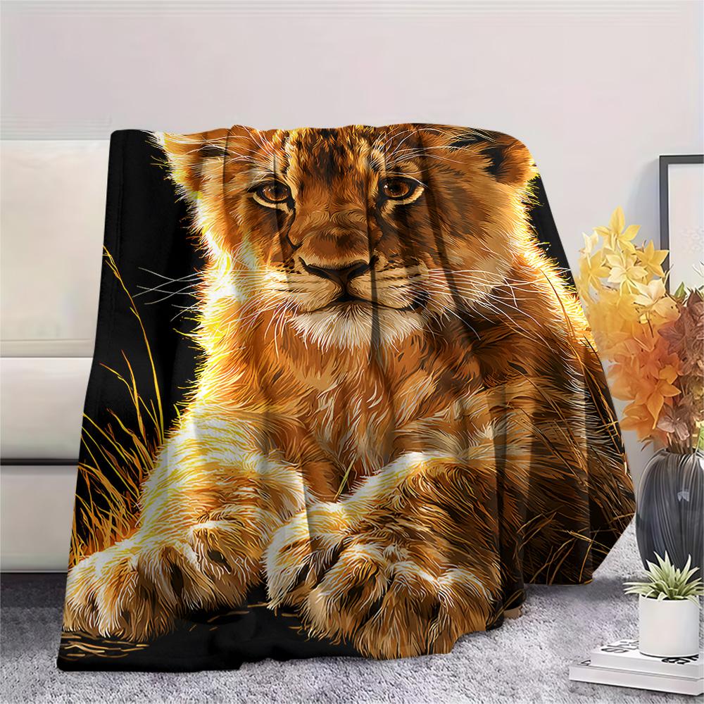 Lion Cub Print Flannel Blanket, High Quality Comfortable for All Seasons, Home Decor, Warmth and Comfort, Perfect for Christmas Gifts