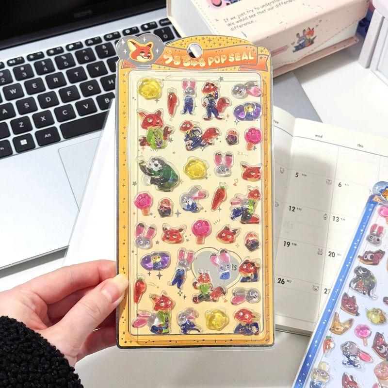 2-4 Pcs Zootopia 3D Cartoon Relief Stickers Glitter Gem Resin Decorative Toy Phone Case Notebook Diary Diy Craft Art