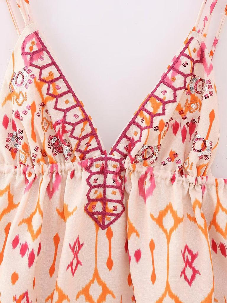 2023 Autumn Sequin Embroidered V-Neck Spaghetti Strap Tank Top for Women