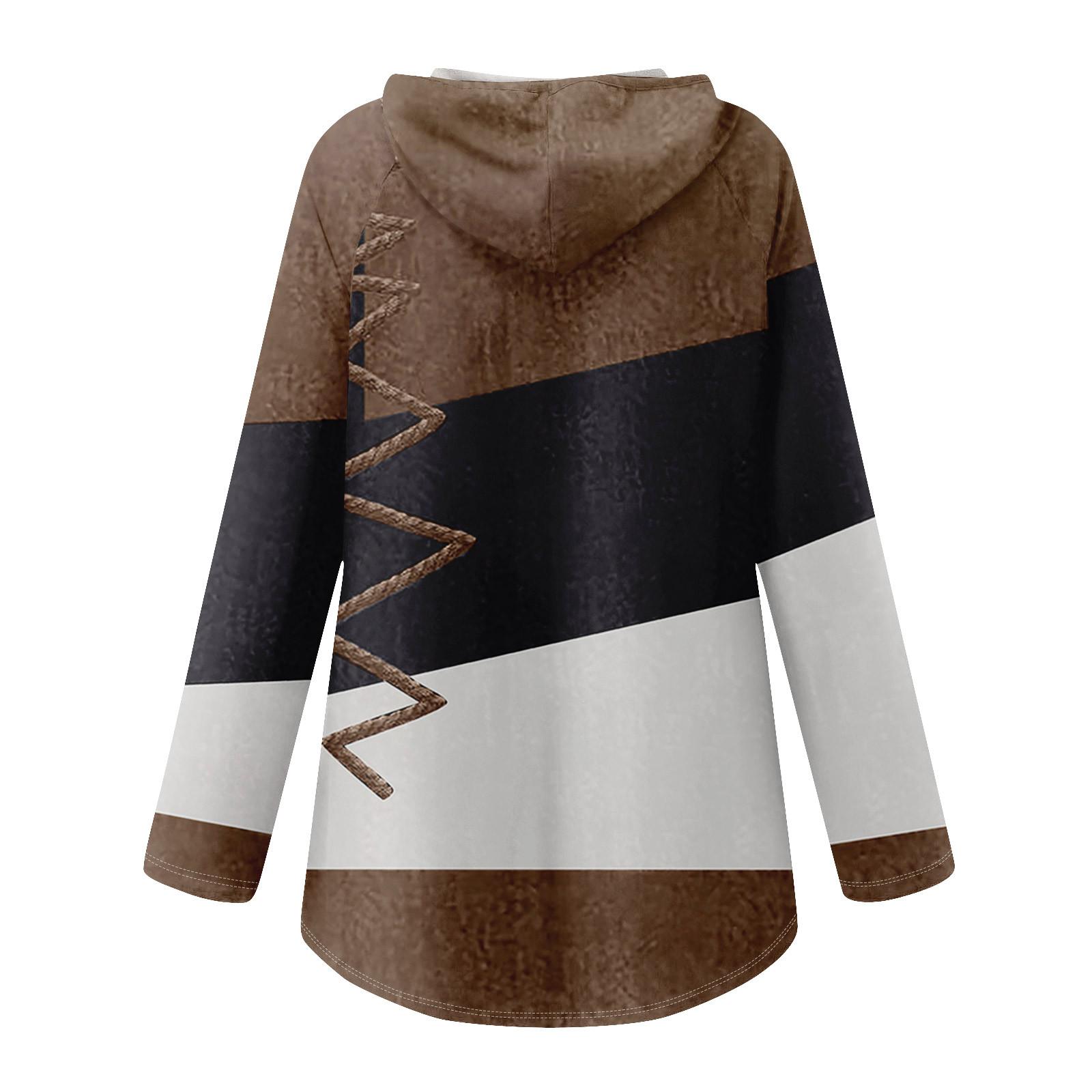 Женские свободные топы с V-образным вырезом и капюшоном с длинными рукавами — фото 4