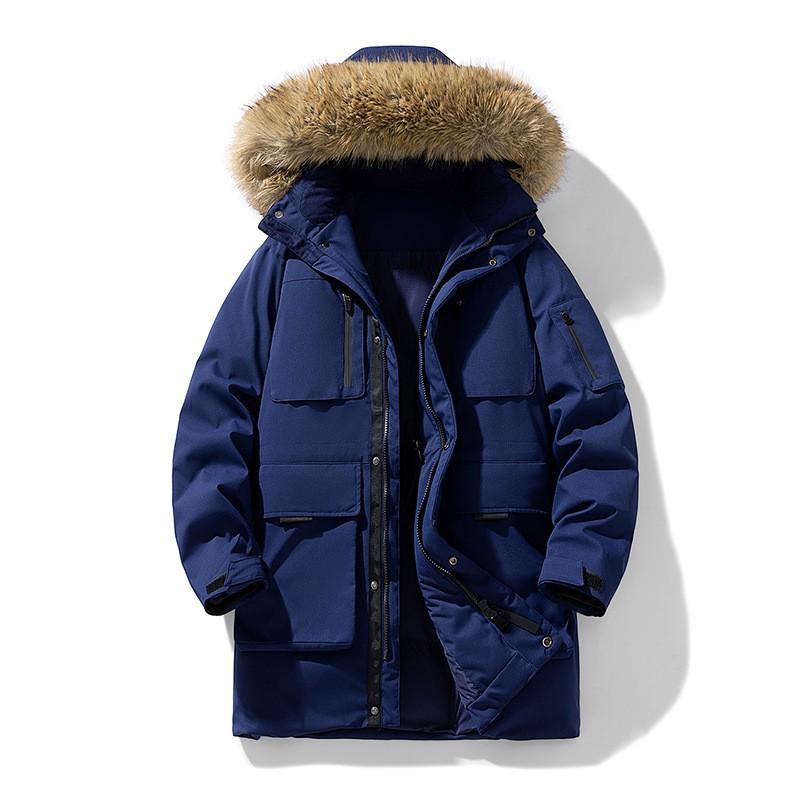 Warmer Dicker Winterparka für Herren mit Kunstpelzkragen Kapuze Mittellang Baumwolle Mantel Outdoor Tägliche Kleidung