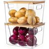 2 Set Pantry Organizers with Bamboo Lids Stackable Clear Bins for Potato Fruit Vegetable Storage Kitchen and Under Sink Organiz