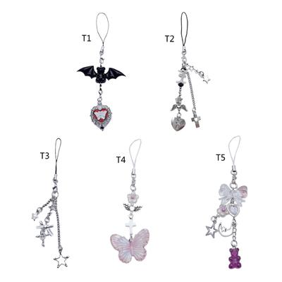 Lovely Mobile Strap Y2K Phone Pendant Chain for Girls Women Butterfly Floral Cross Charm Keychain for Bags and Phones