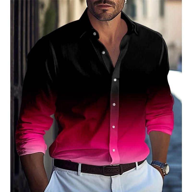 Autumn Long-sleeved Shirt Multi-color Gradient Pattern Digital Printing New Trend Men's Clothing