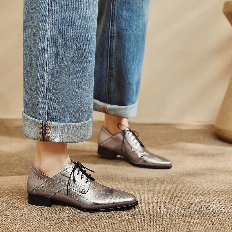 Fashion Classic Women Pumps Spring Autumn Office Ladies Casual Low Heels Comfortable Genuine Leather Lace-Up High-heeled Shoes Woman