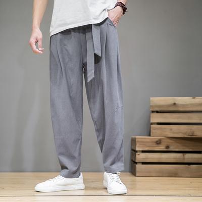 Jarné bavlneno-ľanové nohavice pánske elastický pás ležérne harémové nohavice voľné tepláky tradičné čínske nohavice pantalons homme
