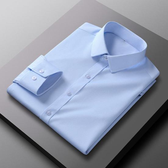 Men's Dress Shirt Long Sleeve Lapel Button Down Shirt Solid Color Formal Business Shirt for Work Dates Interviews Weddings