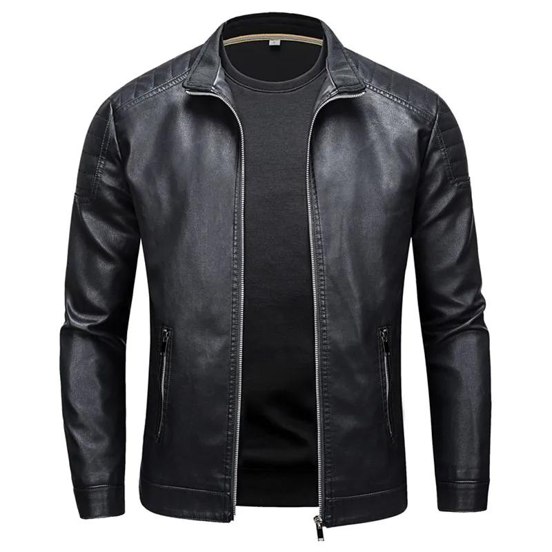 Veste en Cuir PU à Col Montant Veste de Mode pour Homme Veste Décontractée en Cuir PU pour Homme Coupe Slim Version Coréenne Vêtements pour Homme