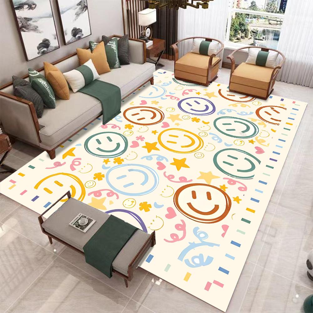 Minimalist Line Cream Style Home Floor Carpet for Living Room and Bedroom, Slip-resistant, Machine Washable Rugs for Bedroom