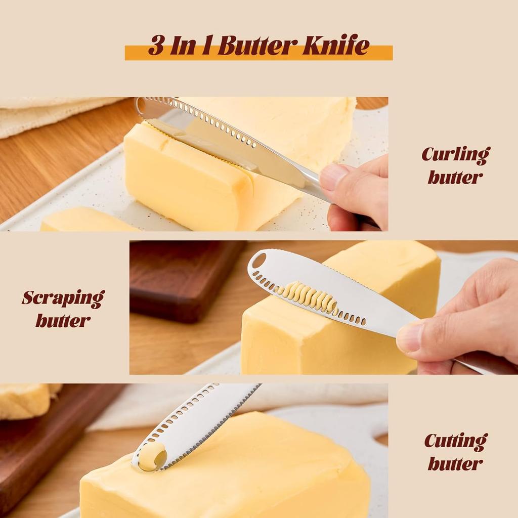 Butter Spreader Knife With Holes In Blade, Stainless Steel 3 In 1 Butter Knives Spreader Cutter Curler For Cold Butter Cheese Peanut
