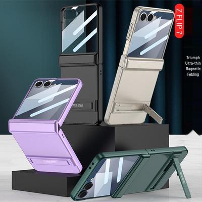 Slim Samsung Z Flip7 Case with Triumph Stand, Full Coverage, Anti-Fall, Solid Color, Hinge Protection