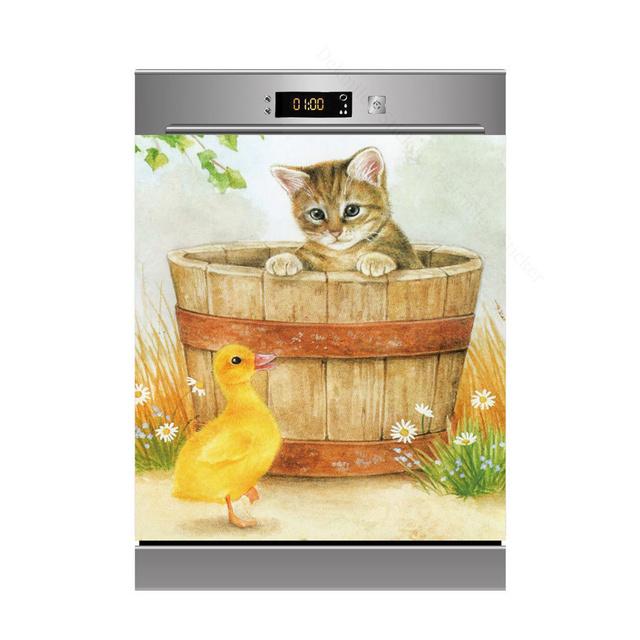 3D kreative handgezeichnete lustige Tiere Kunst Design selbstklebende Kühlschrank Spülmaschine Tür Aufkleber Tapete Wandaufkleber Küche