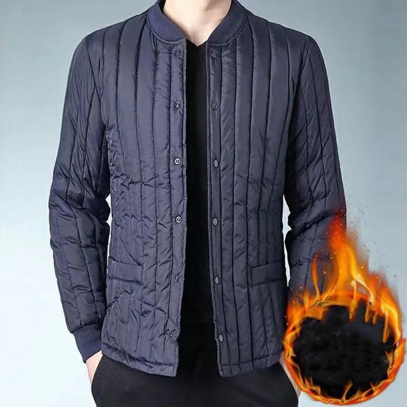 Men's Winter Thickened Warm Coat Plus Size Short-Length Fleece-Lined Jacket for Middle-Aged and Elderly Men