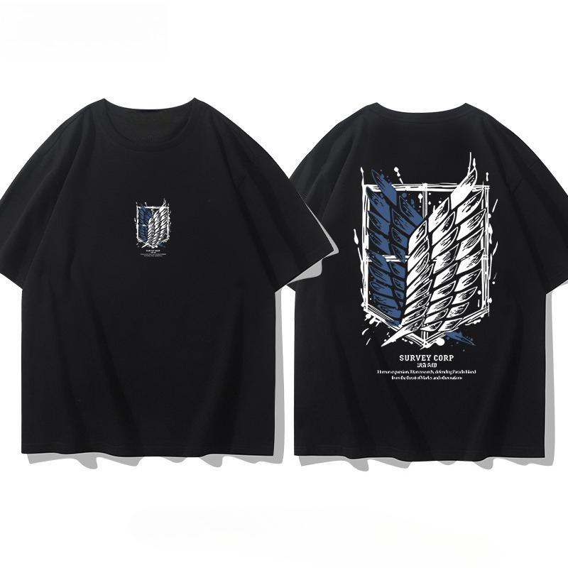 

2025 Attack Titan Animation Wings of Freedom Parent-Child Clothing Men s and Women s Printed Short Sleeve Fashion Cotton 4XL