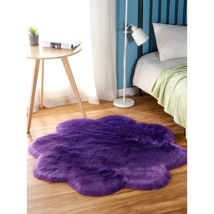 Burgundy Plum Blossom Plush Carpet, Round Wool Living Room Bedroom Bedside Floor Mat