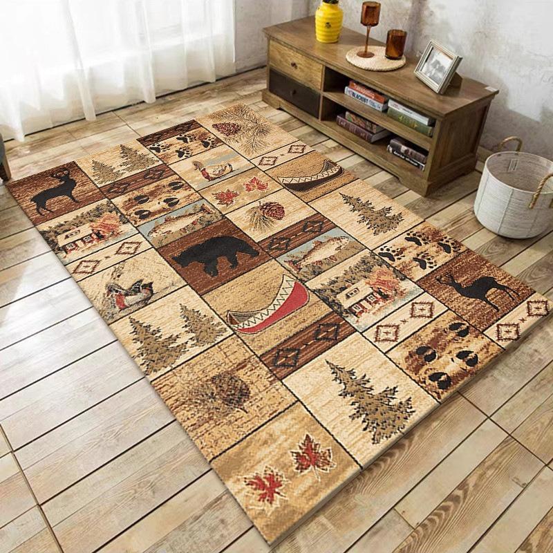 Living Room Carpet Non-slip Machine Washable Soft American Style Retro Ethnic Style Rugs Large Size Home Decoration Floor Mats