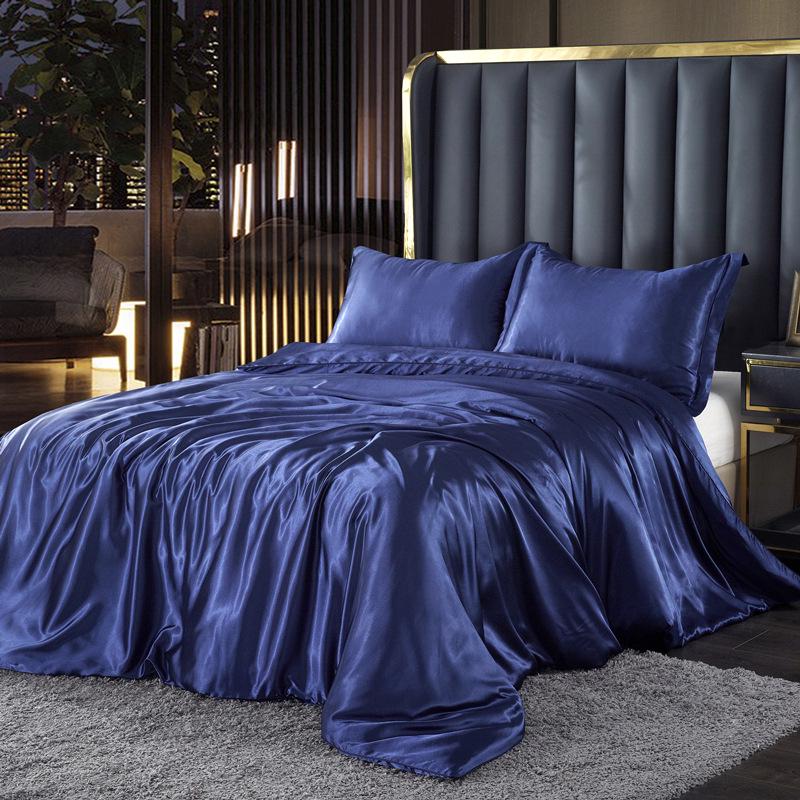 Summer Nude Four-Piece Solid Color Mulberry Silk Bedding Set with Ice Silk Bed Sheet